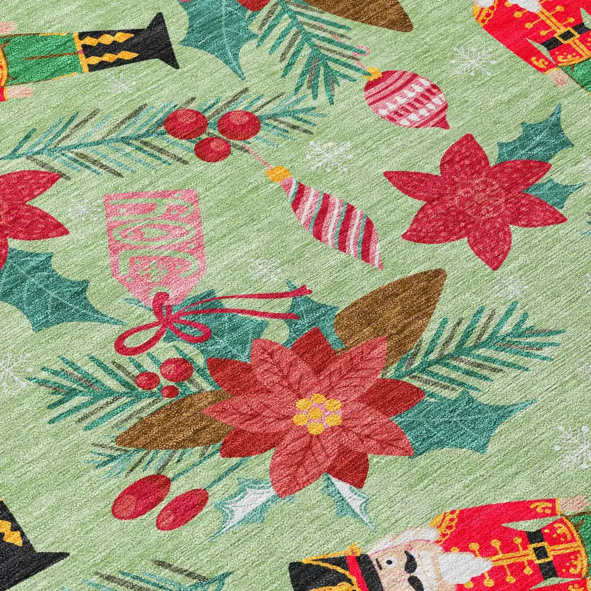 Artichoke Green Red Black Pink And Brown Floral Washable Indoor Outdoor Area Rug Photo 2