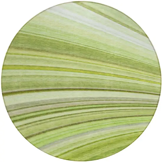 Artichoke Green Round Abstract Washable Non Skid Indoor Outdoor Area Rug Photo 2