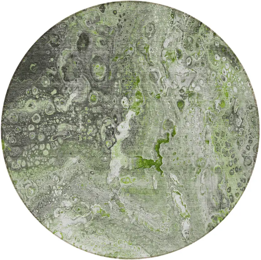 Artichoke Green Round Abstract Washable Non Skid Indoor Outdoor Area Rug Photo 5