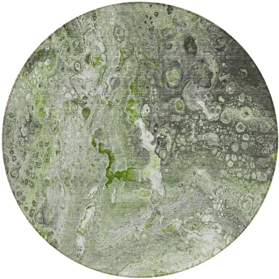 Artichoke Green Round Abstract Washable Non Skid Indoor Outdoor Area Rug Photo 2