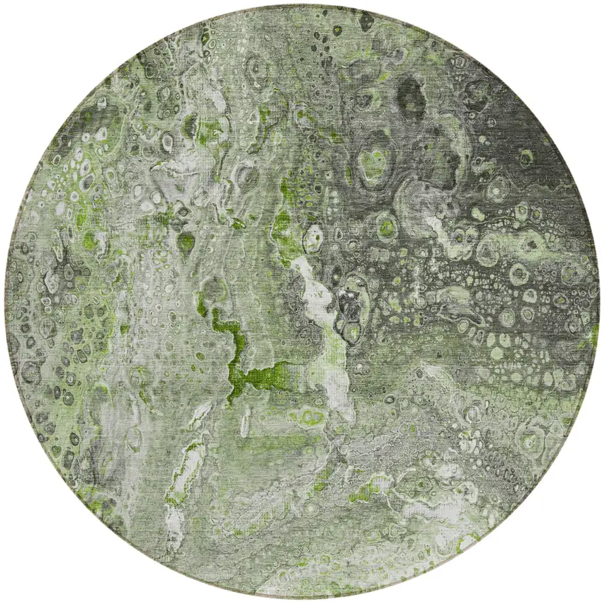 Artichoke Green Round Abstract Washable Non Skid Indoor Outdoor Area Rug Photo 2