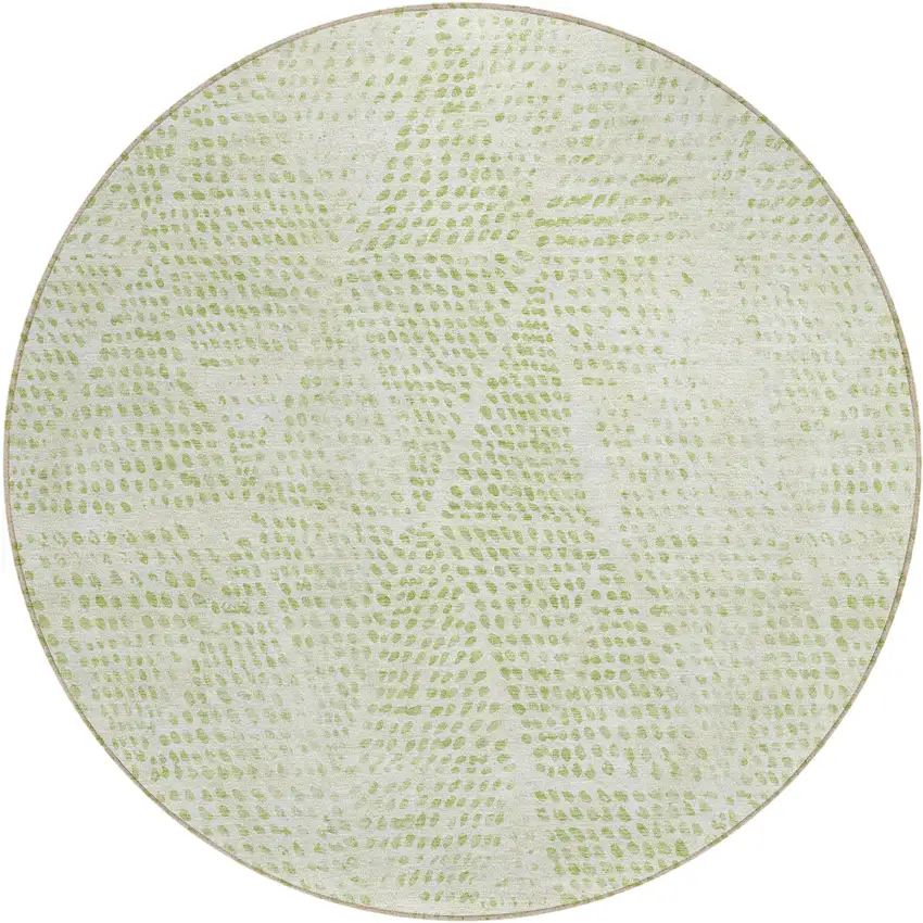 Artichoke Green Round Geometric Washable Non Skid Indoor Outdoor Area Rug Photo 2