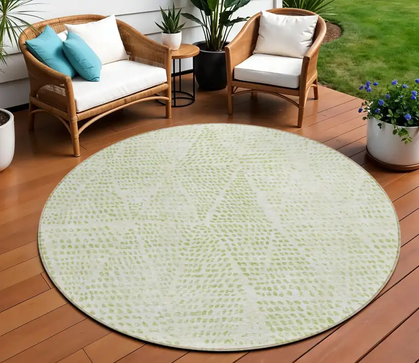 Artichoke Green Round Geometric Washable Non Skid Indoor Outdoor Area Rug Photo 1