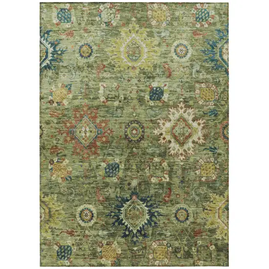 Artichoke Green Rust And Gold Floral Medallion Washable Indoor Outdoor Area Rug Photo 2
