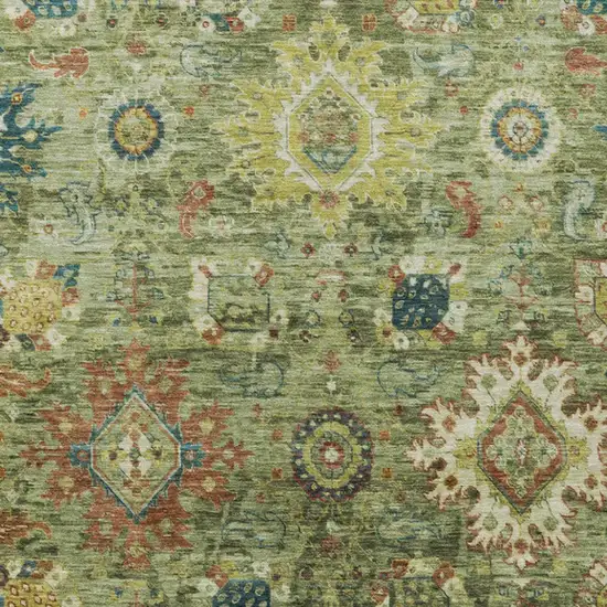 Artichoke Green Rust And Gold Floral Medallion Washable Indoor Outdoor Area Rug Photo 8