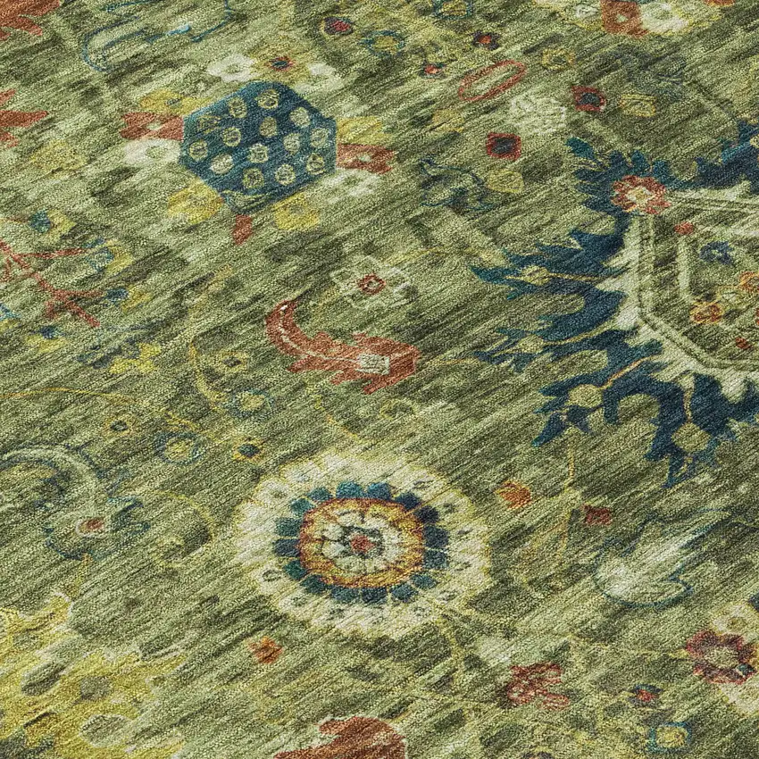 Artichoke Green Rust And Gold Floral Medallion Washable Indoor Outdoor Area Rug Photo 6
