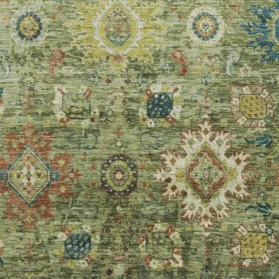 Artichoke Green Rust And Gold Floral Medallion Washable Indoor Outdoor Area Rug Photo 3