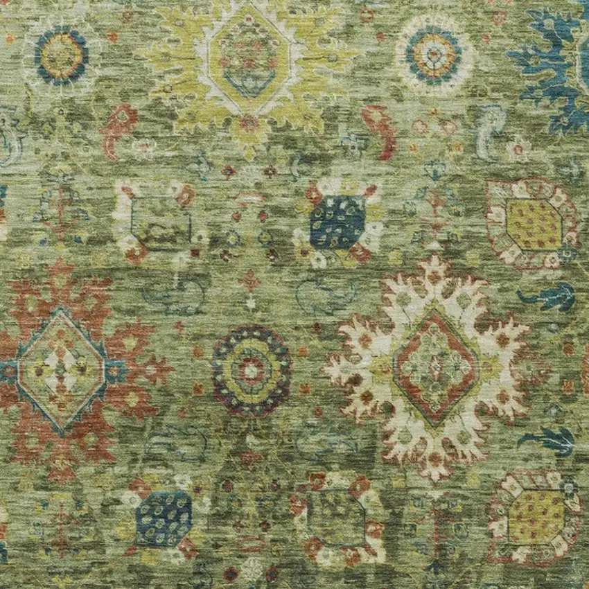 Artichoke Green Rust And Gold Floral Medallion Washable Indoor Outdoor Area Rug Photo 3