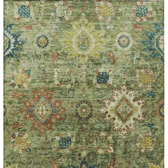 Artichoke Green Rust And Gold Floral Medallion Washable Indoor Outdoor Area Rug Photo 4