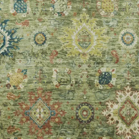 Artichoke Green Rust And Gold Floral Medallion Washable Indoor Outdoor Area Rug Photo 3