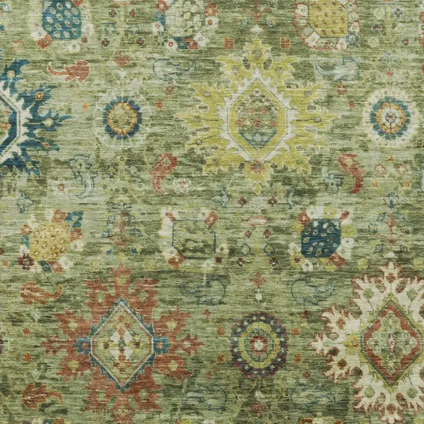 Artichoke Green Rust And Gold Floral Medallion Washable Indoor Outdoor Area Rug Photo 3