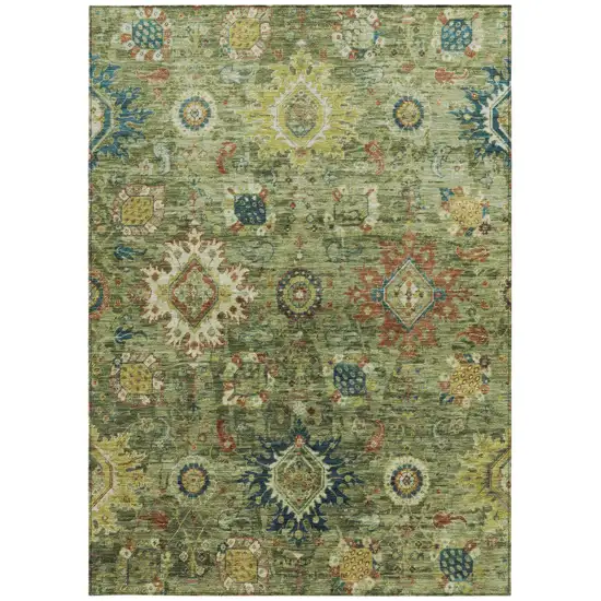 Artichoke Green Rust And Gold Floral Medallion Washable Indoor Outdoor Area Rug Photo 3