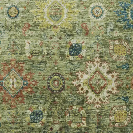 Artichoke Green Rust And Gold Floral Medallion Washable Indoor Outdoor Area Rug Photo 4