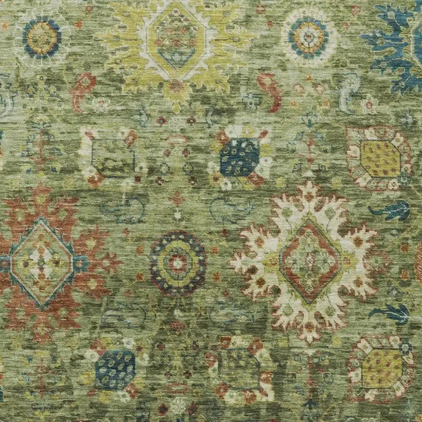 Artichoke Green Rust And Gold Floral Medallion Washable Indoor Outdoor Area Rug Photo 4