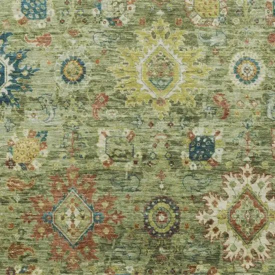 Artichoke Green Rust And Gold Floral Medallion Washable Indoor Outdoor Area Rug Photo 4