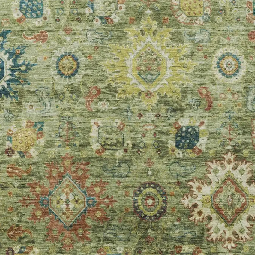 Artichoke Green Rust And Gold Floral Medallion Washable Indoor Outdoor Area Rug Photo 4