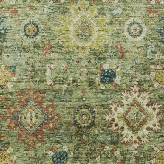 Artichoke Green Rust And Gold Floral Medallion Washable Indoor Outdoor Area Rug Photo 7