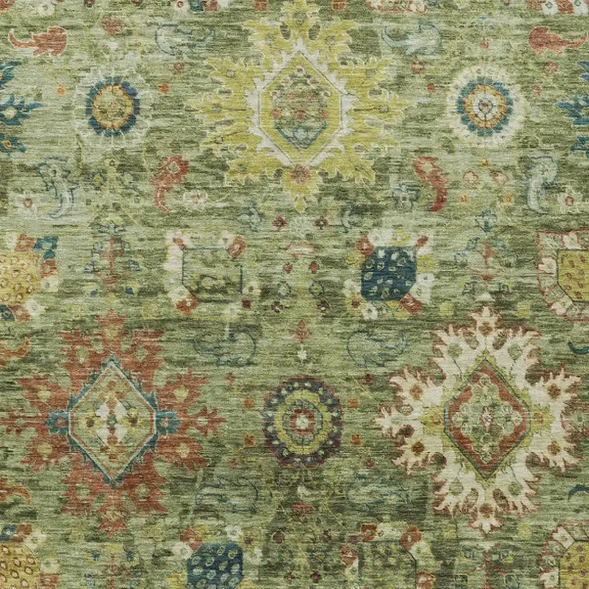 Artichoke Green Rust And Gold Floral Medallion Washable Indoor Outdoor Area Rug Photo 7