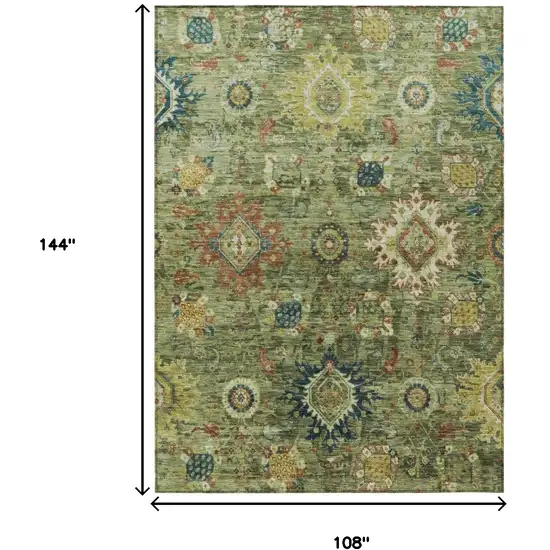 Artichoke Green Rust And Gold Floral Medallion Washable Indoor Outdoor Area Rug Photo 9