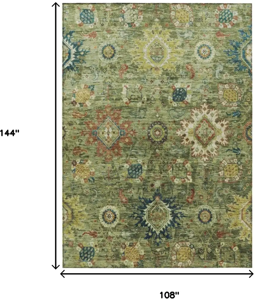 Artichoke Green Rust And Gold Floral Medallion Washable Indoor Outdoor Area Rug Photo 9