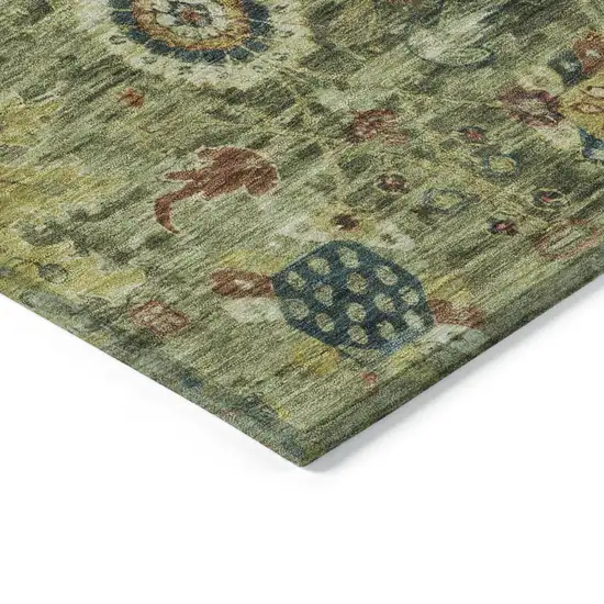 Artichoke Green Rust And Gold Floral Medallion Washable Indoor Outdoor Area Rug Photo 6