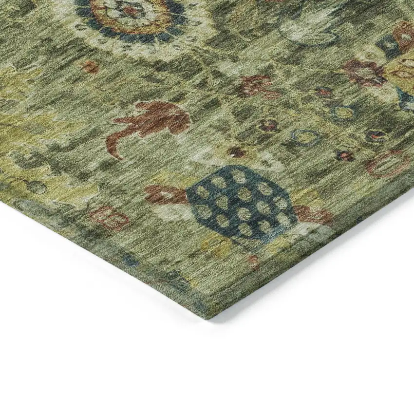 Artichoke Green Rust And Gold Floral Medallion Washable Indoor Outdoor Area Rug Photo 6