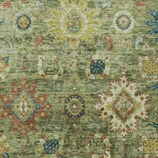 Artichoke Green Rust And Gold Floral Medallion Washable Indoor Outdoor Area Rug Photo 4