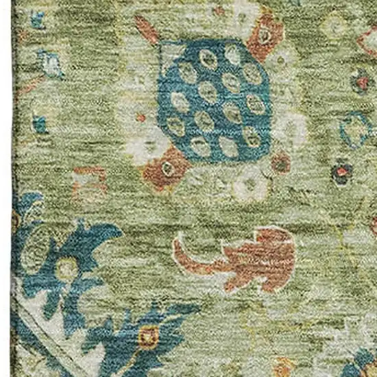 Artichoke Green Rust And Gold Oriental Washable Area Rug With UV Protection Photo 3
