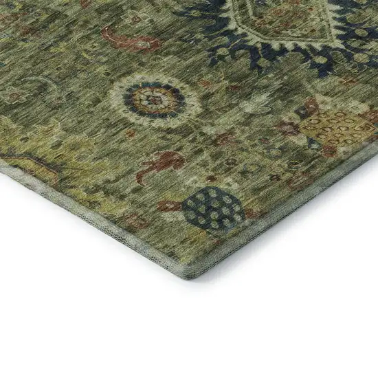 Artichoke Green Rust And Gold Oriental Washable Area Rug With UV Protection Photo 8