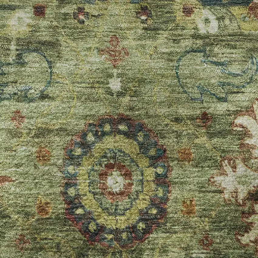 Artichoke Green Rust And Gold Oriental Washable Area Rug With UV Protection Photo 8