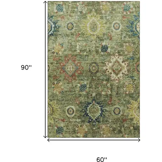 Artichoke Green Rust And Gold Oriental Washable Area Rug With UV Protection Photo 9