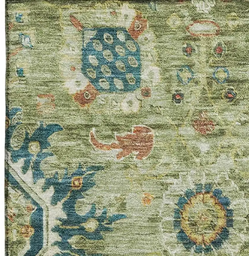 Artichoke Green Rust And Gold Oriental Washable Area Rug With UV Protection Photo 4