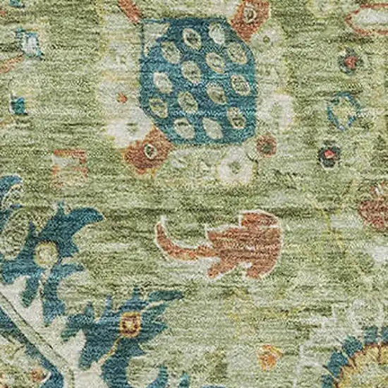 Artichoke Green Rust And Gold Oriental Washable Area Rug With UV Protection Photo 3