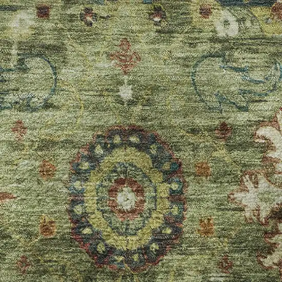 Artichoke Green Rust And Gold Oriental Washable Area Rug With UV Protection Photo 8