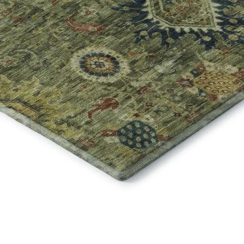Artichoke Green Rust And Gold Oriental Washable Area Rug With UV Protection Photo 7