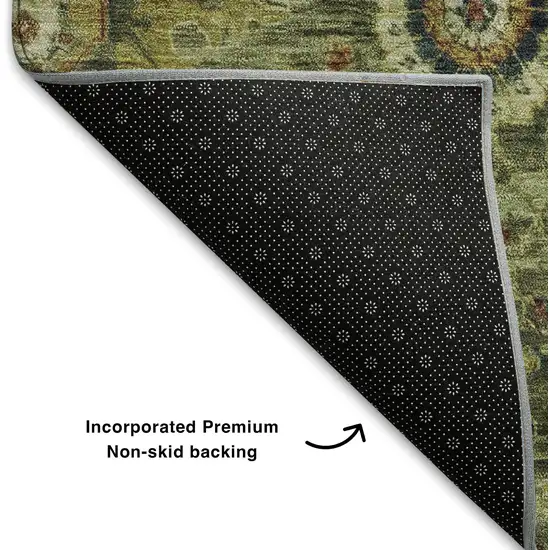 Artichoke Green Rust And Gold Oriental Washable Area Rug With UV Protection Photo 6