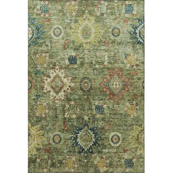 Artichoke Green Rust And Gold Oriental Washable Area Rug With UV Protection Photo 3