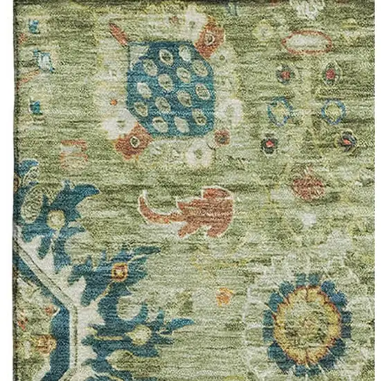Artichoke Green Rust And Gold Oriental Washable Area Rug With UV Protection Photo 4