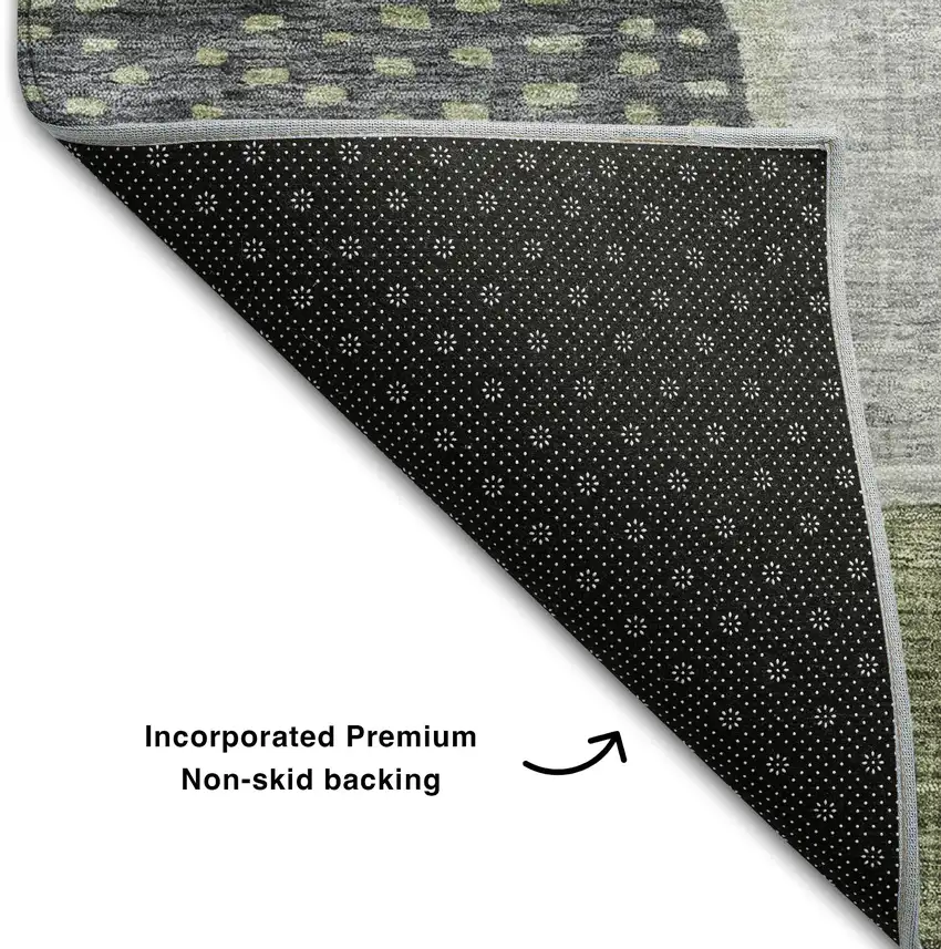 Artichoke Green Silver And Gray Geometric Washable Area Rug With UV Protection Photo 6