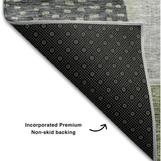Artichoke Green Silver And Gray Geometric Washable Area Rug With UV Protection Photo 5