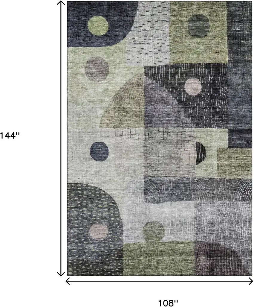 Artichoke Green Silver And Gray Geometric Washable Area Rug With UV Protection Photo 9
