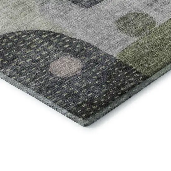 Artichoke Green Silver And Gray Geometric Washable Area Rug With UV Protection Photo 6