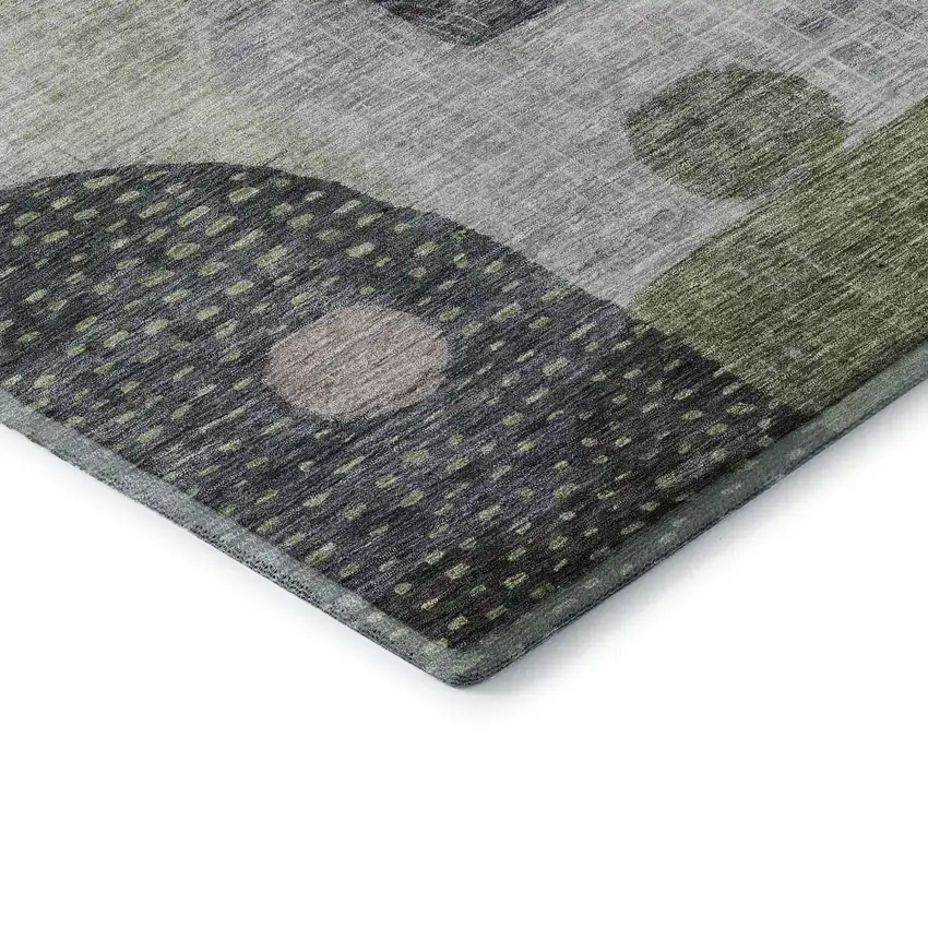 Artichoke Green Silver And Gray Geometric Washable Area Rug With UV Protection Photo 6