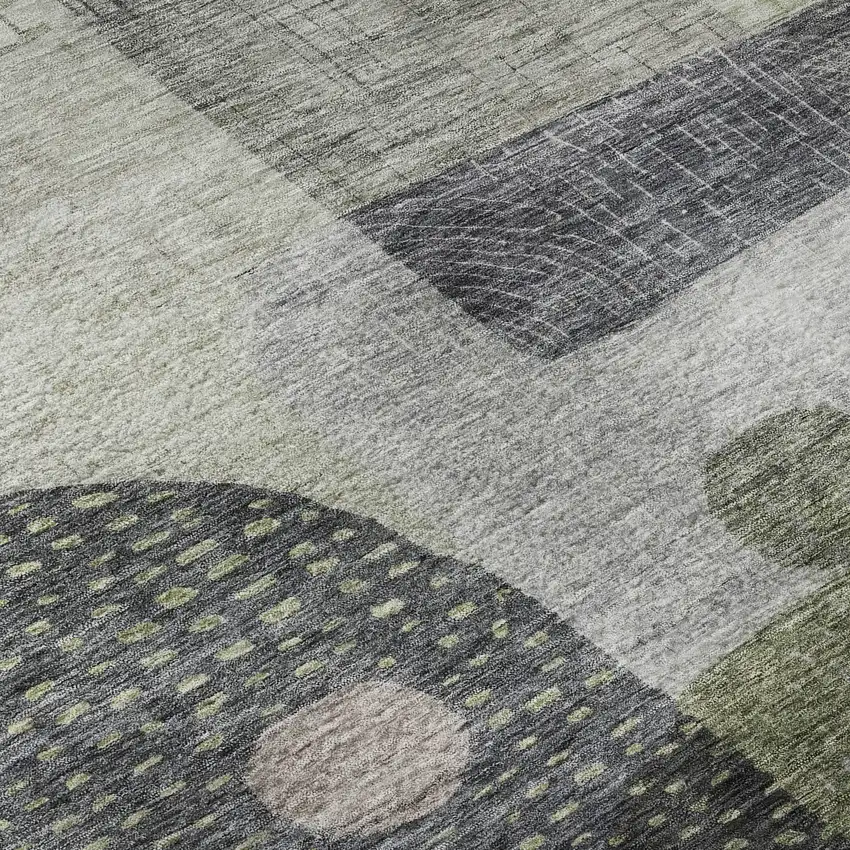 Artichoke Green Silver And Gray Geometric Washable Area Rug With UV Protection Photo 9