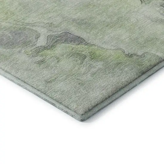 Artichoke Green Silver And Lavender Abstract Washable Area Rug With UV Protection Photo 6