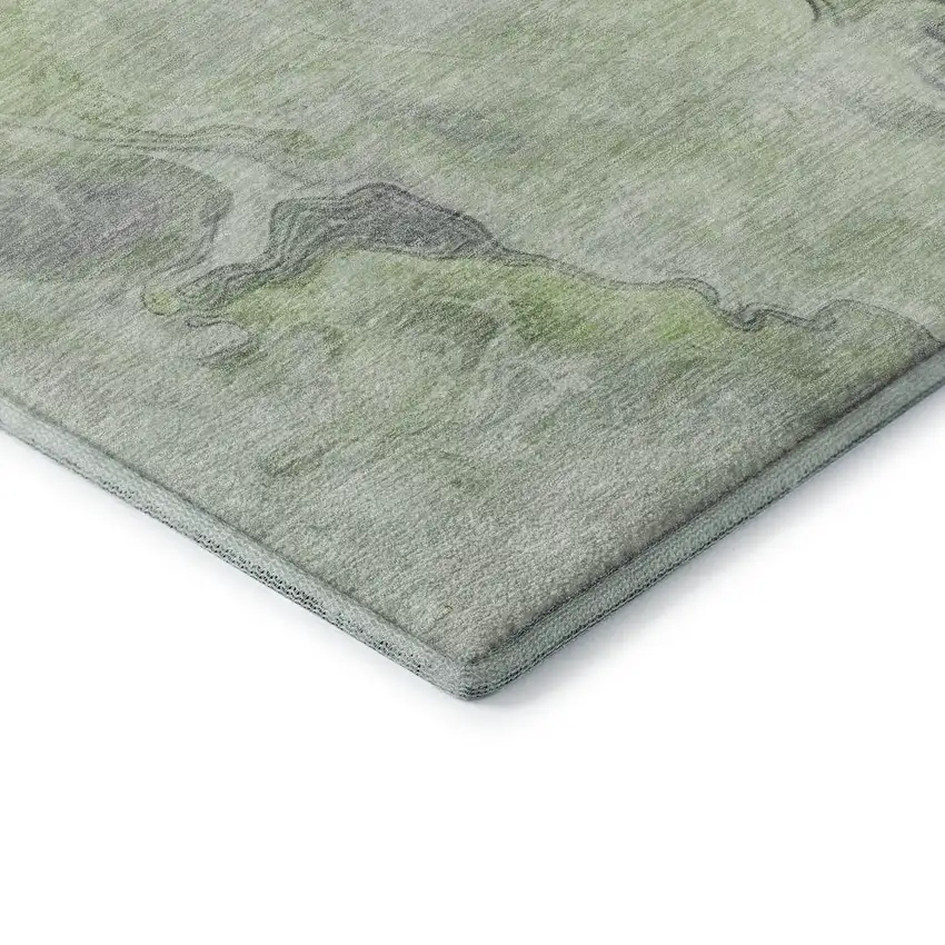 Artichoke Green Silver And Lavender Abstract Washable Area Rug With UV Protection Photo 6