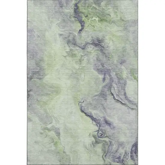 Artichoke Green Silver And Lavender Abstract Washable Area Rug With UV Protection Photo 1