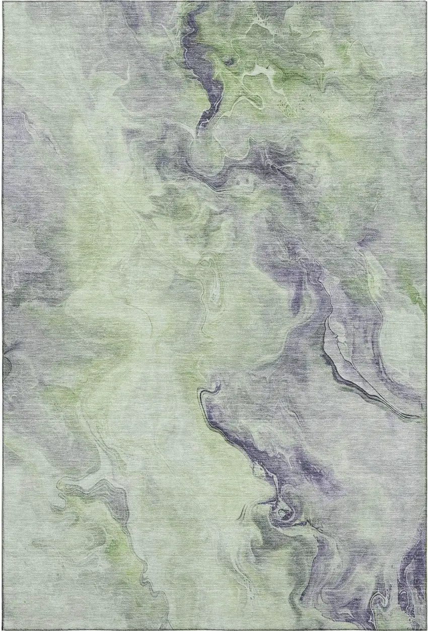 Artichoke Green Silver And Lavender Abstract Washable Area Rug With UV Protection Photo 1