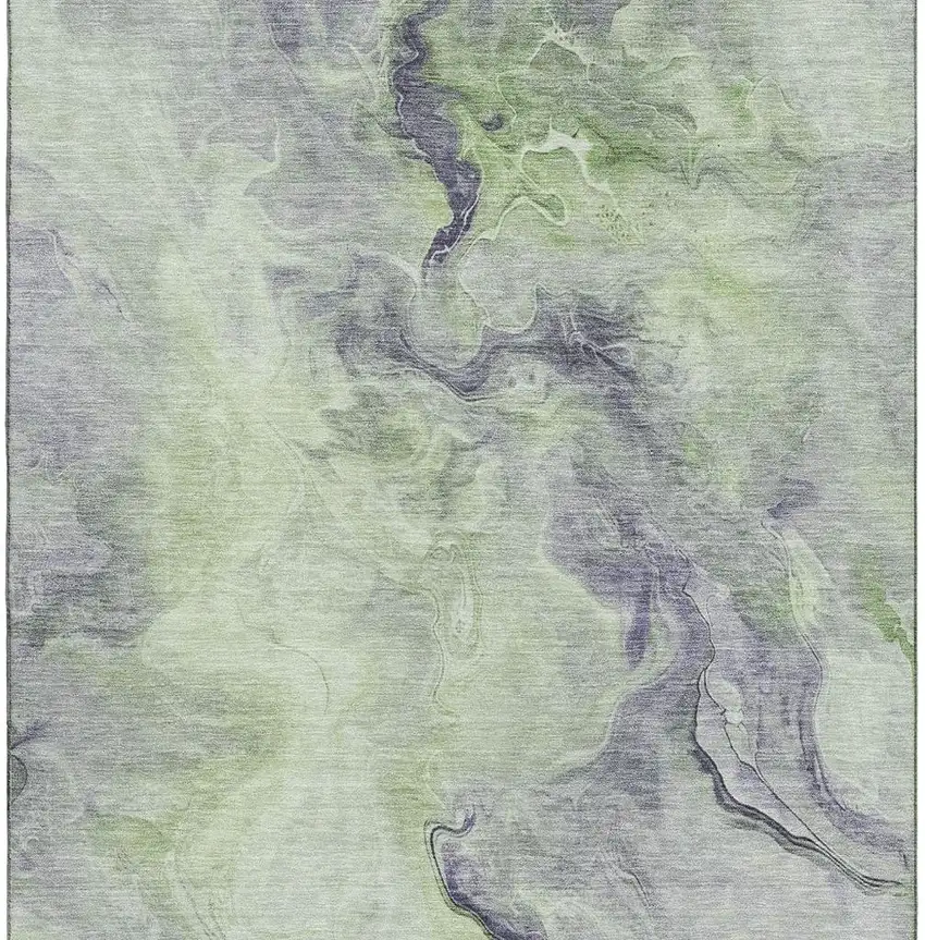 Artichoke Green Silver And Lavender Abstract Washable Area Rug With UV Protection Photo 2