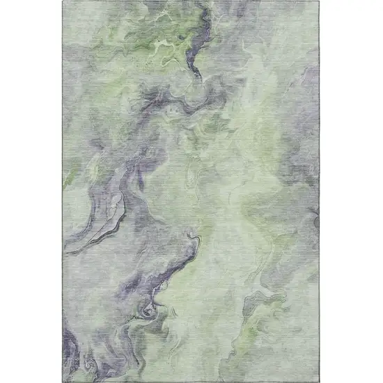 Artichoke Green Silver And Lavender Abstract Washable Area Rug With UV Protection Photo 3